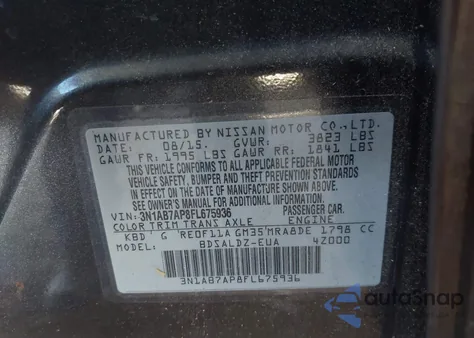 2015 Nissan Sentra Sv из США, поврежденный, VIN 3N1AB7AP8FL675936